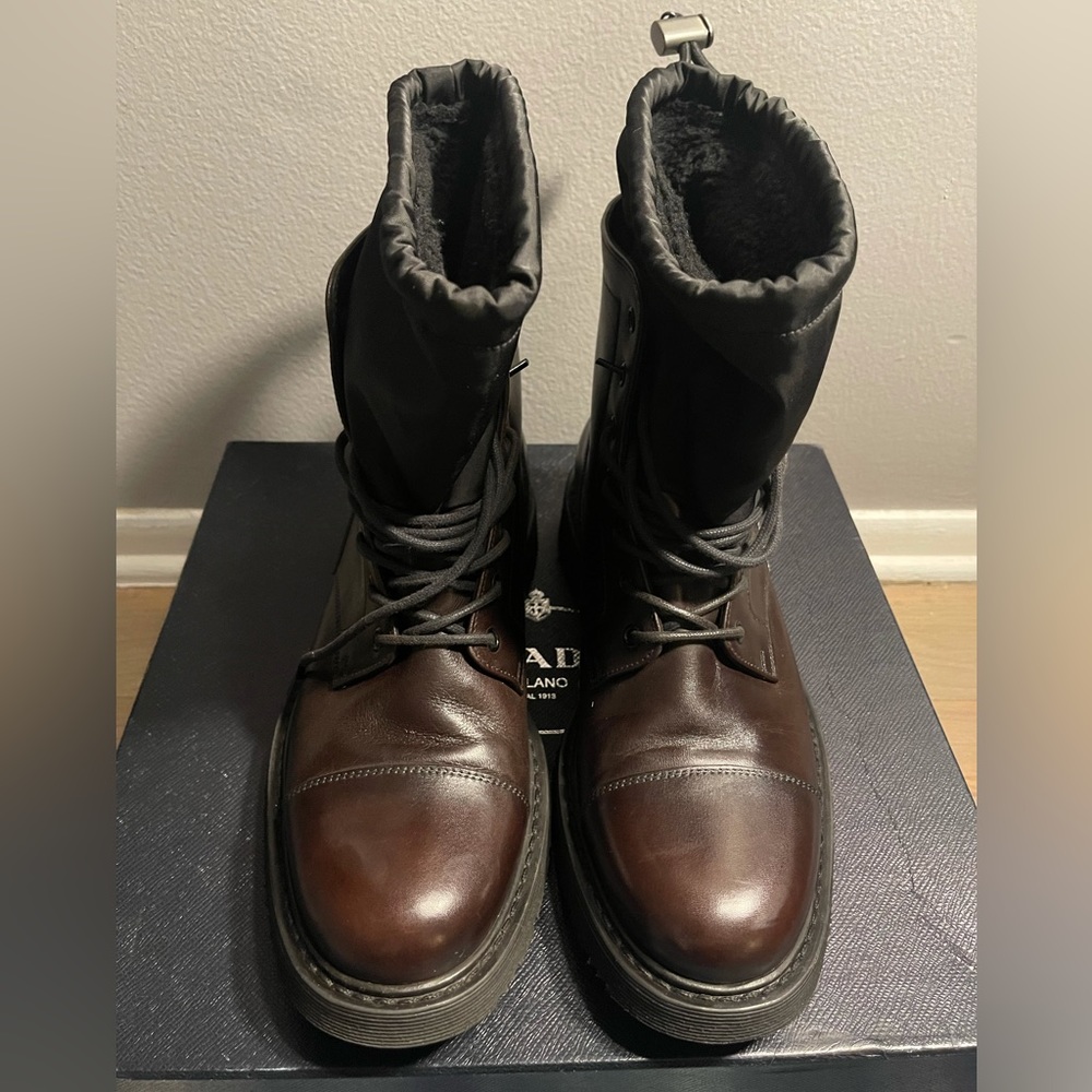 Prada Men’s Pull up Brown Leather Chunky Lug Sole Boot